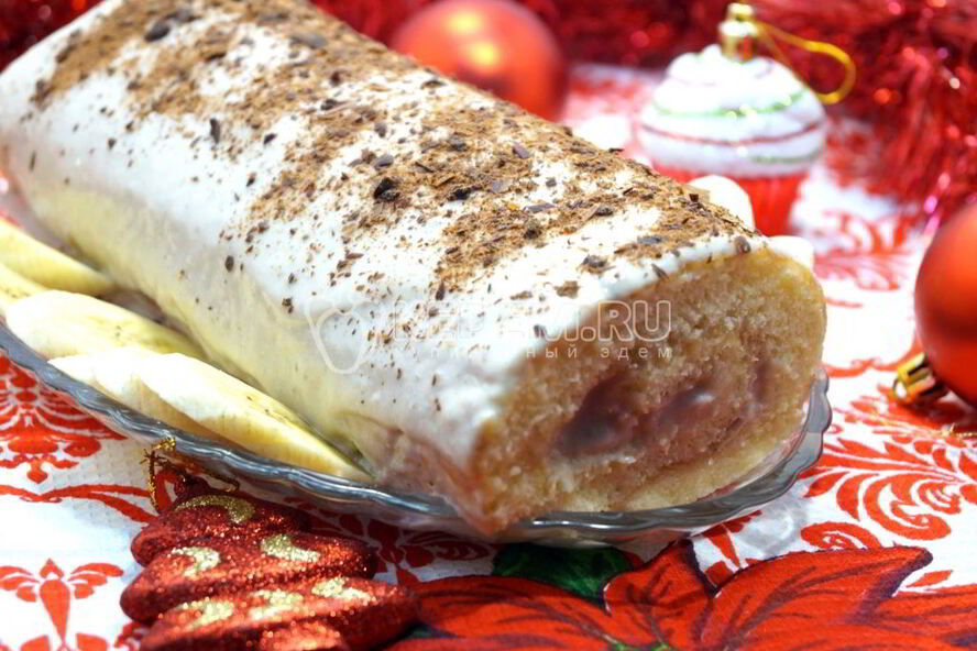 Рецепт бисквитного рулета с кремом зимнее полено