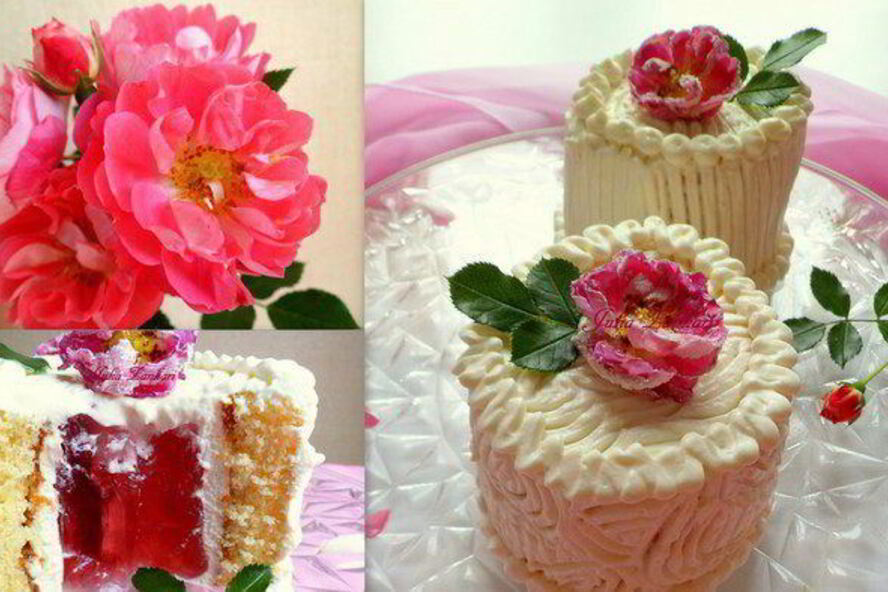 Рецепт мини-торт с розами, малиновым желе и сливочным кремом