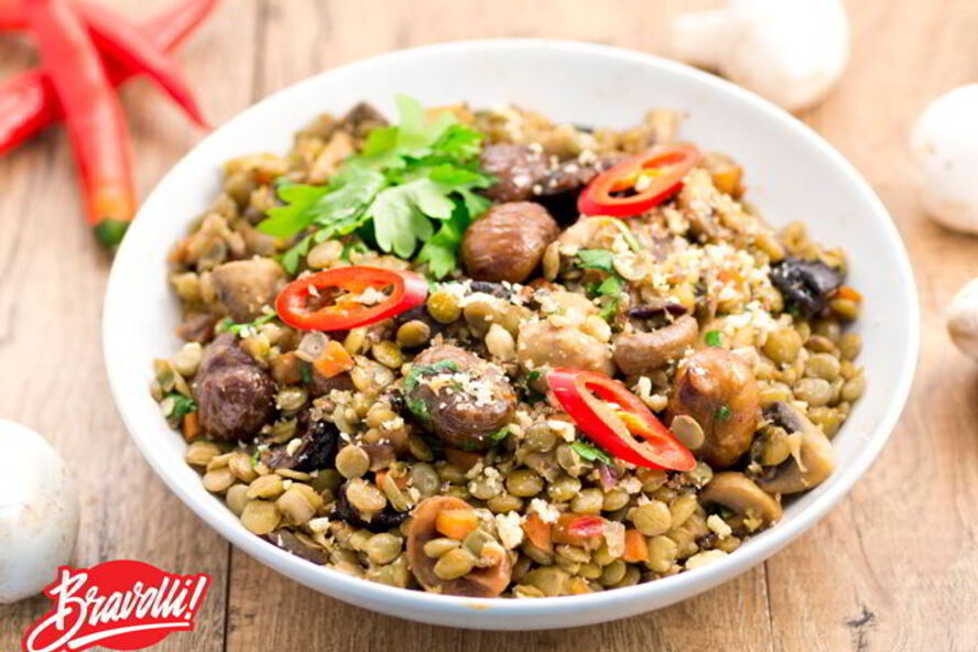 Рецепт чечевицы с грибами и каштанами