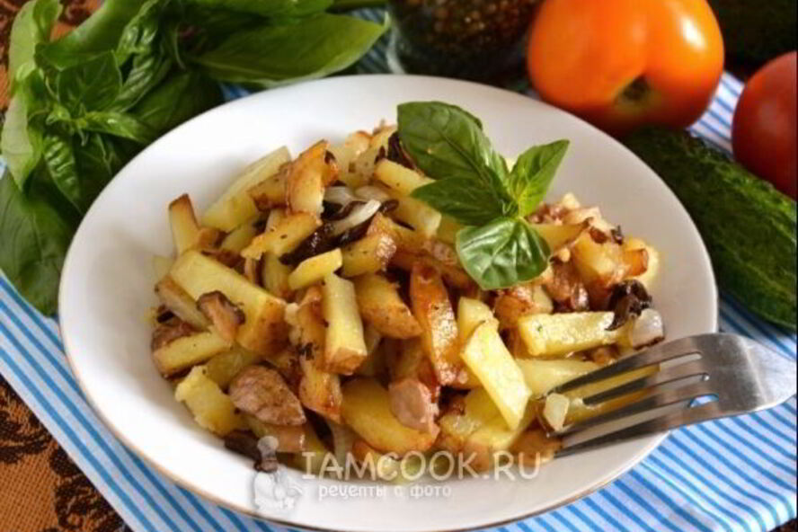 Рецепт жареной картошки с белыми грибами
