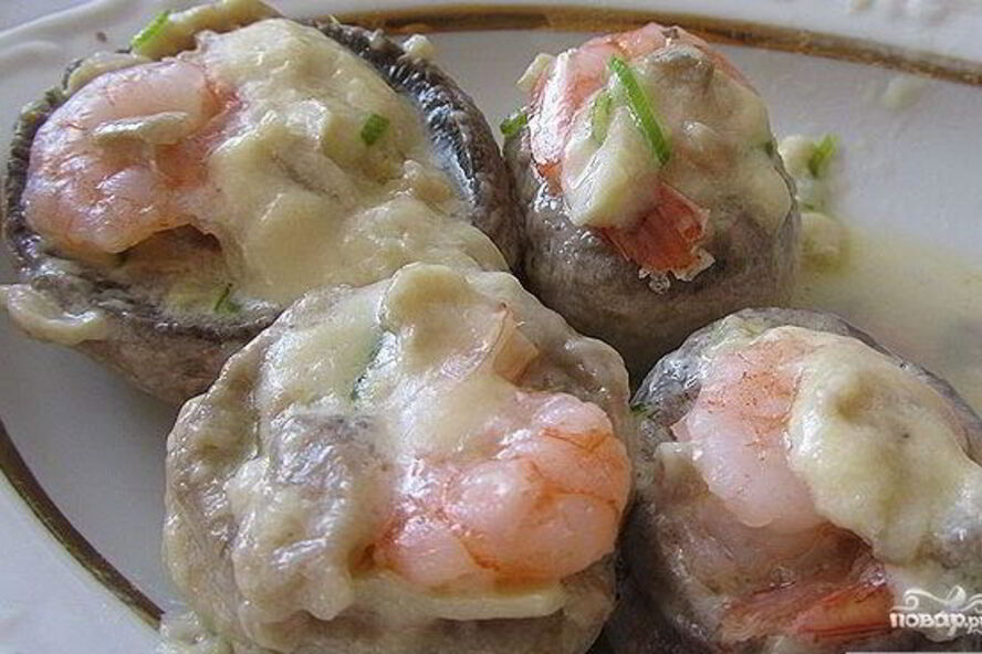 Рецепт грибов, фаршированных креветками