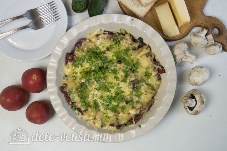 Рецепт шампиньонов с колбасой