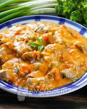 Гуляш из куриных желудков