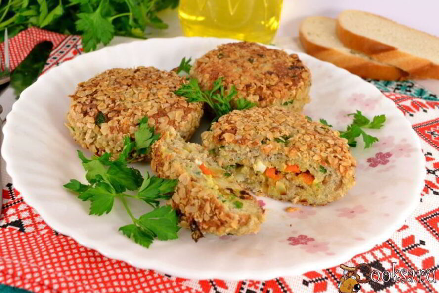 Рецепт котлет рыбных с начинкой в овсяной панировке