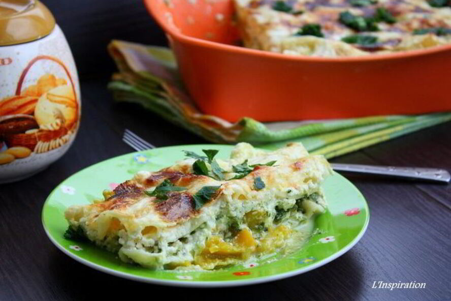 Рецепт лазаний с тыквой и шпинатом под соусом из рикотты