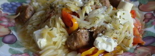 паста орзо с колбасой, томатами и сладким перцем. Шаг 4