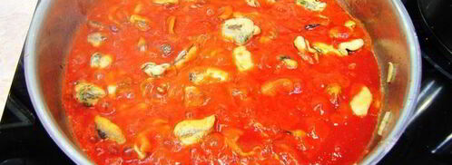 паста с томатным соусом и мидиями. Шаг 6