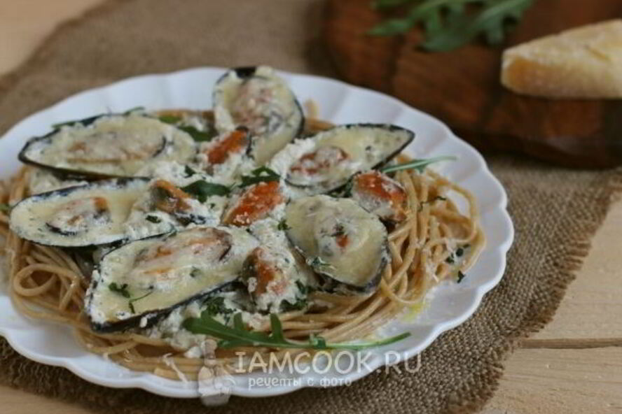 Рецепт спагетти с мидиями в сливочном соусе