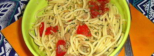 спагетти с тунцом, чоризо и перцем. Шаг 20