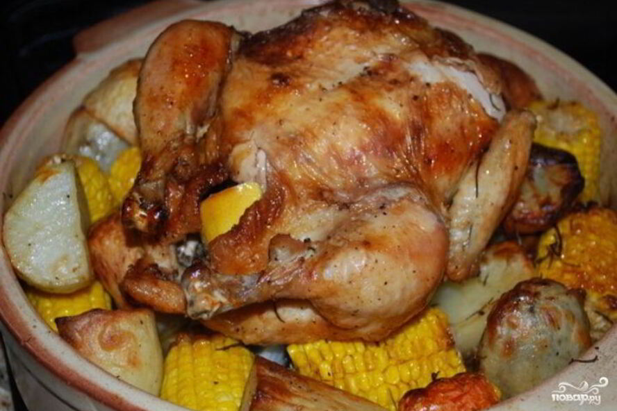 Рецепт курицы, запеченной целиком с овощами
