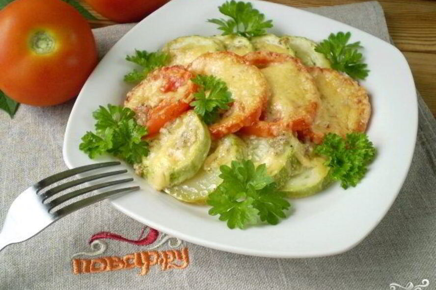Рецепт кабачков, запеченных с помидорами и сыром