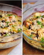 Картофельный гратен с курицей и грибами