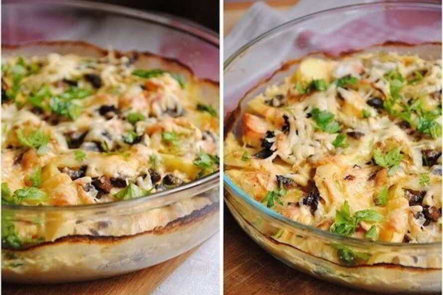 Рецепт картофельного гратен с курицей и грибами