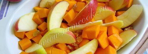 тыква, запеченная с яблоками и изюмом. Шаг 6