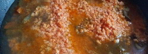 дал из красной чечевицы с куриной печенью. Шаг 6