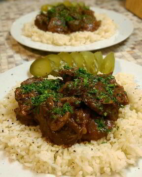 Куриная печень в красном вине