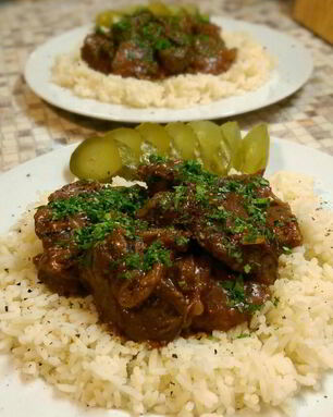 Куриная печень в красном вине