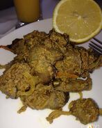 Печень куриная, тушеная с карри