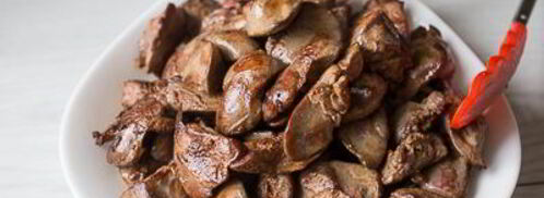 жареная куриная печень с яблоками и сладким перцем. Шаг 9