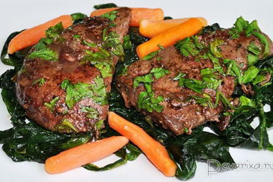 Рецепт жареной печени со шпинатом