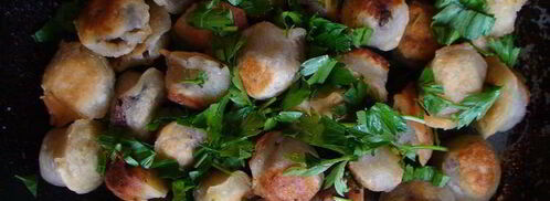 жареные пельмени с грибами из заварного теста. Шаг 4