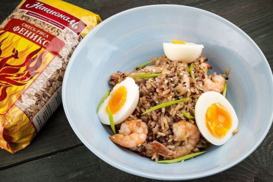 Рецепт плова из красного и бурого риса с креветками