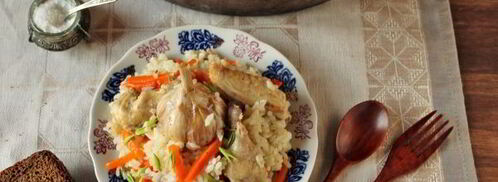 плов с курицей в утятнице на плите. Шаг 15