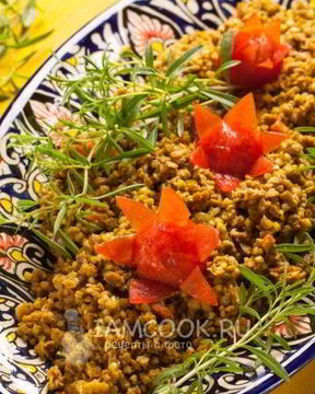 Постный плов из гречки с соевым мясом