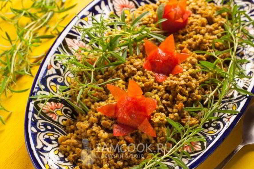 Рецепт постного плова из гречки с соевым мясом