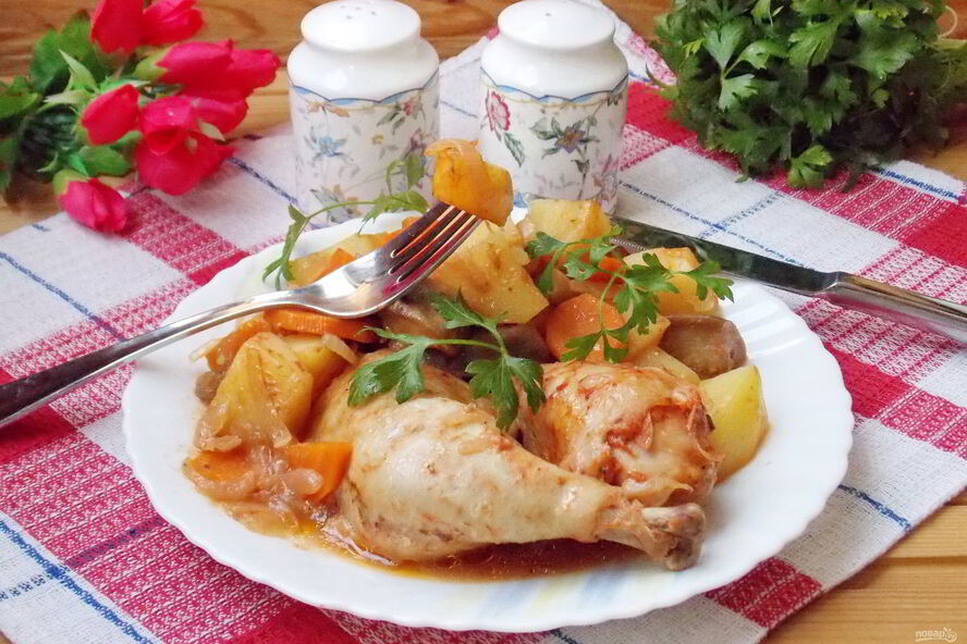 Рецепт рагу из курицы с баклажанами в рукаве