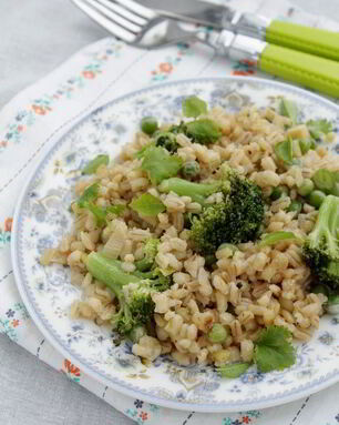 Перловое ризотто с зелеными овощами