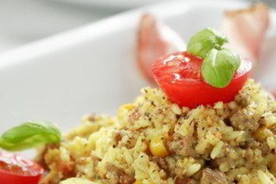 Рецепт ризотто с беконом, базиликом и жареными томатами