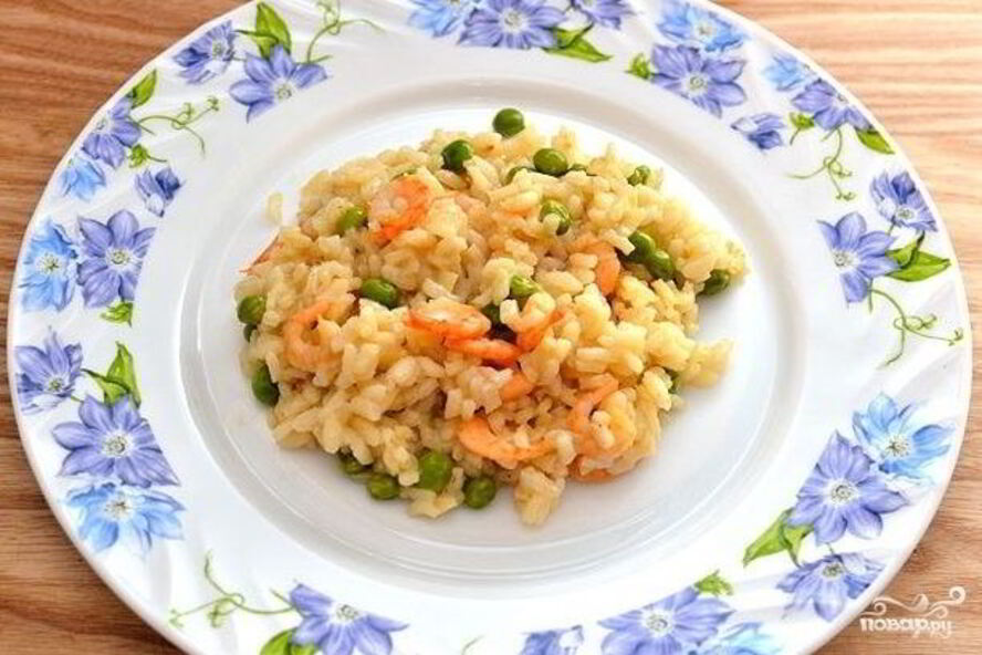 Рецепт ризотто с креветками и горошком