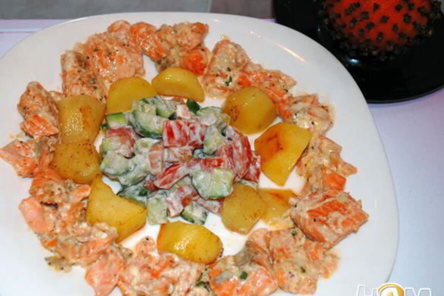 Рецепт лосося фламбе в сливочно-горчичном соусе