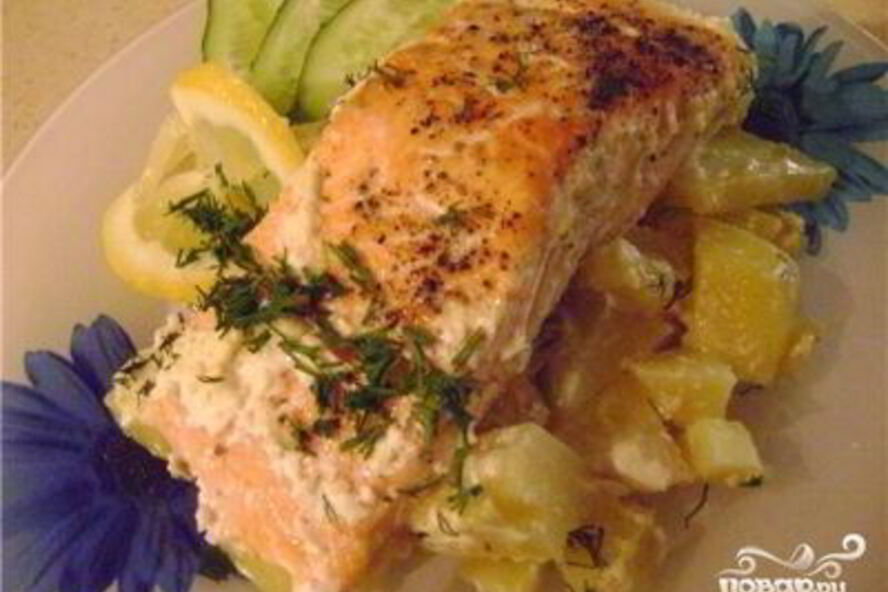 Рецепт семги с картошкой в горшочках