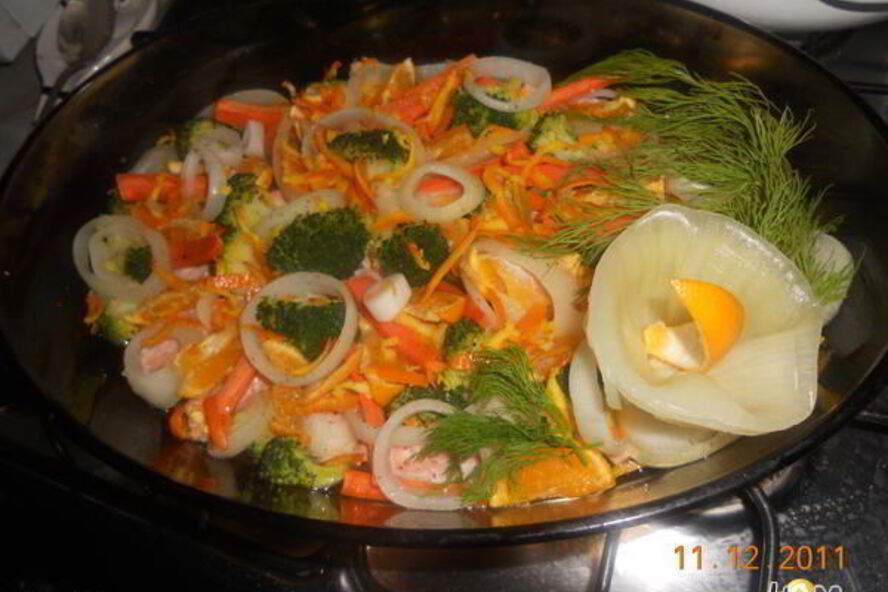 Рецепт семги с мандарином и овощами
