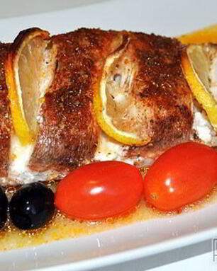 Запеченный морской окунь