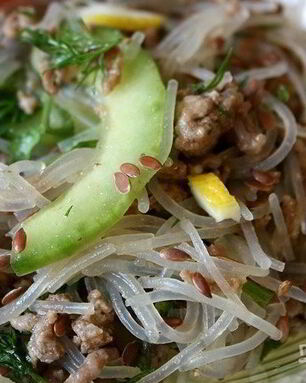 Стеклянная лапша с фаршем и овощами
