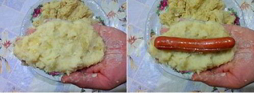 картофельные зразы с сосиской. Шаг 5