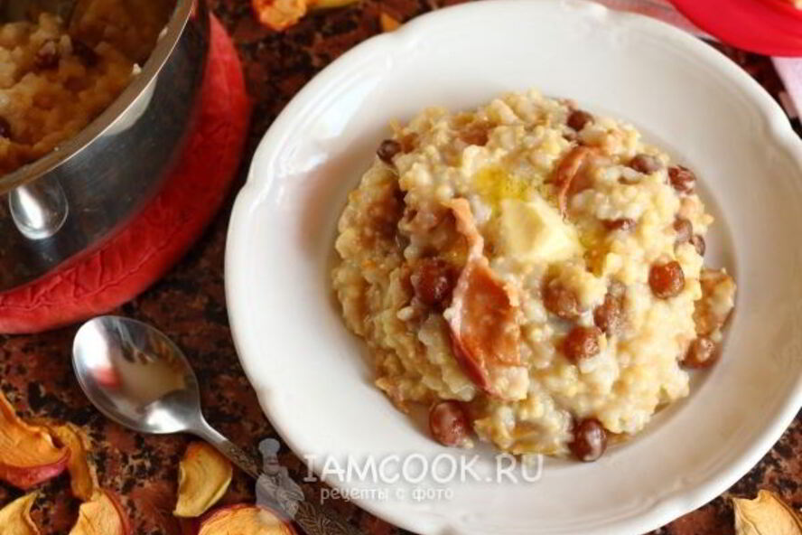 Рецепт каши дружба с сушеными яблоками и изюмом