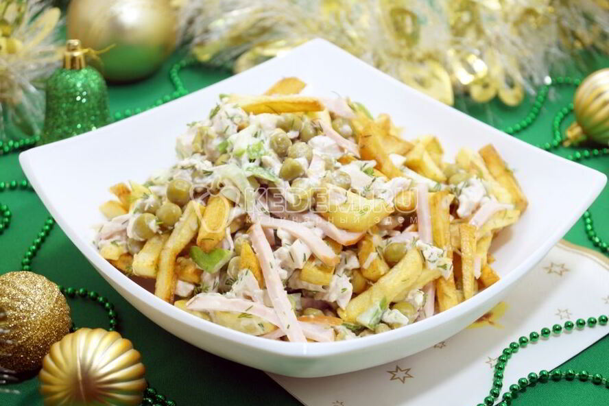 Рецепт салата с картофелем фри новогодние мотивы