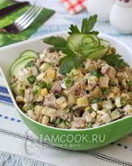 Салат Оливье с говядиной и свежими огурцами