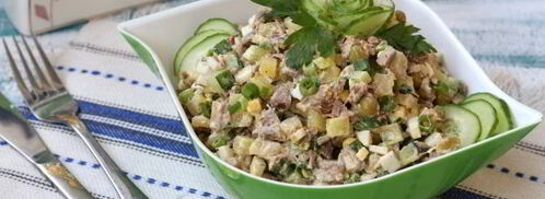 салат оливье с говядиной и свежими огурцами. Шаг 11