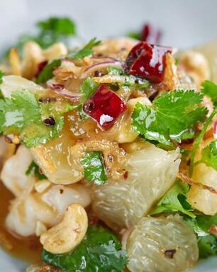 Помело салат с орехами кешью и креветками