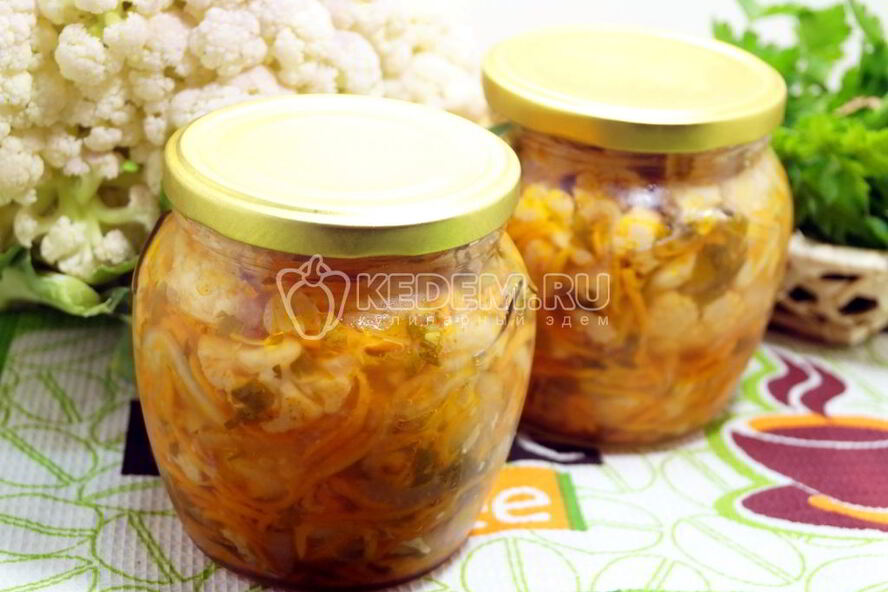 Рецепт салата из цветной капусты с зеленью на зиму