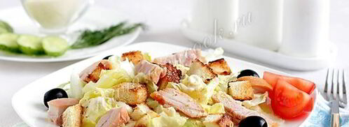 салат цезарь с копченой курицей. Шаг 10