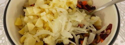 винегрет с жареными шампиньонами и квашеной капустой. Шаг 5