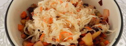 винегрет с жареными шампиньонами и квашеной капустой. Шаг 6