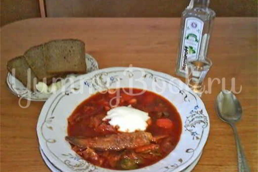 Рецепт борща с бычками и фасолью