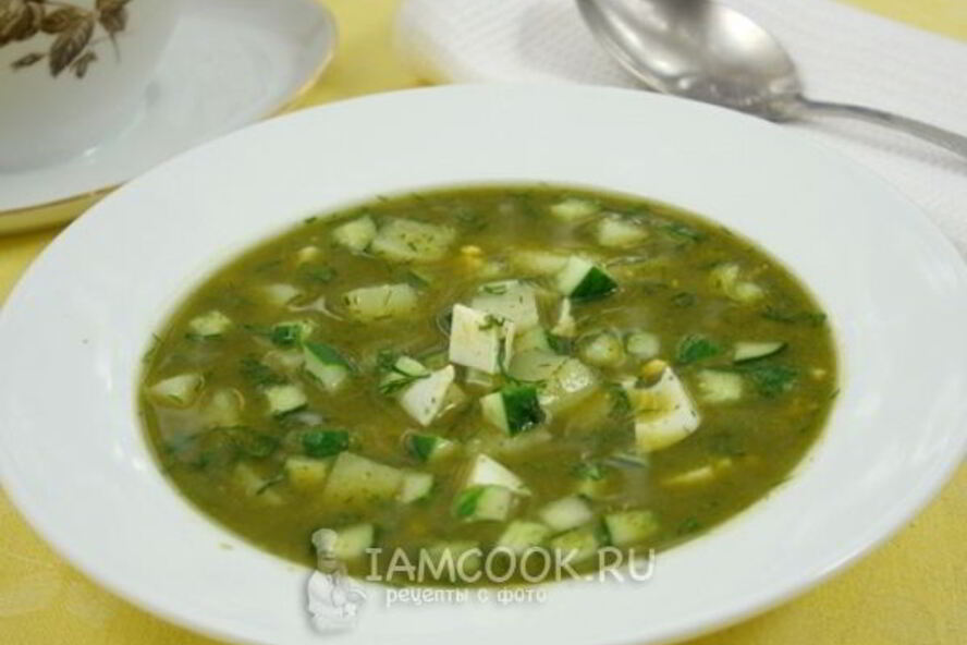 Рецепт холодного зеленого борща с огурцами